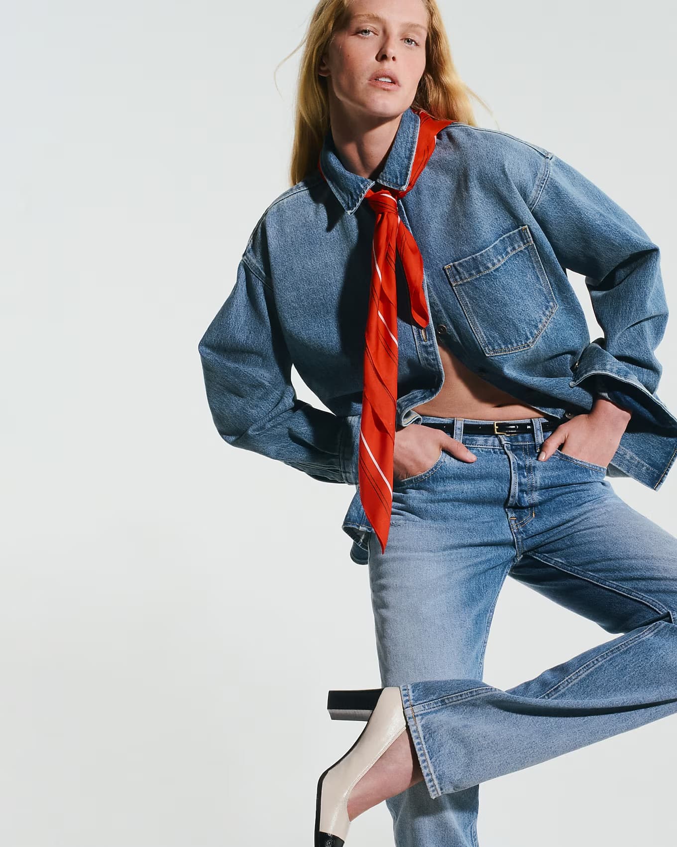 J.Crew — denim red scarf